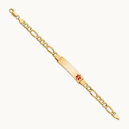 Semi-Solid Medical Polished Red Enamel Figaro ID Bracelet, 14K
