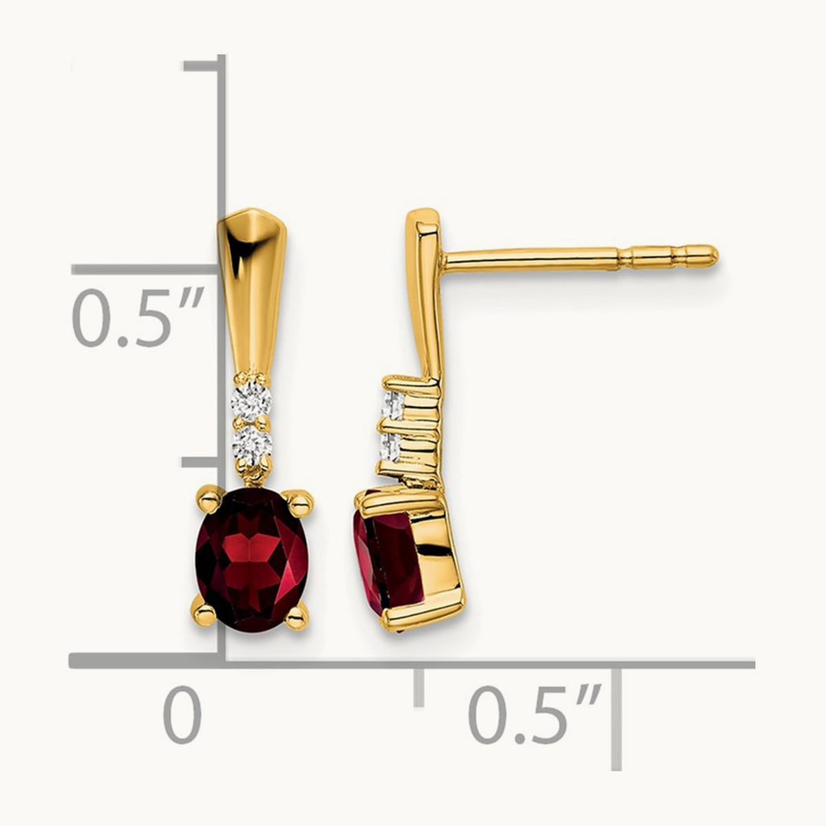 Oval Garnet and Diamond Dangle Earrings — 14K Yellow Gold