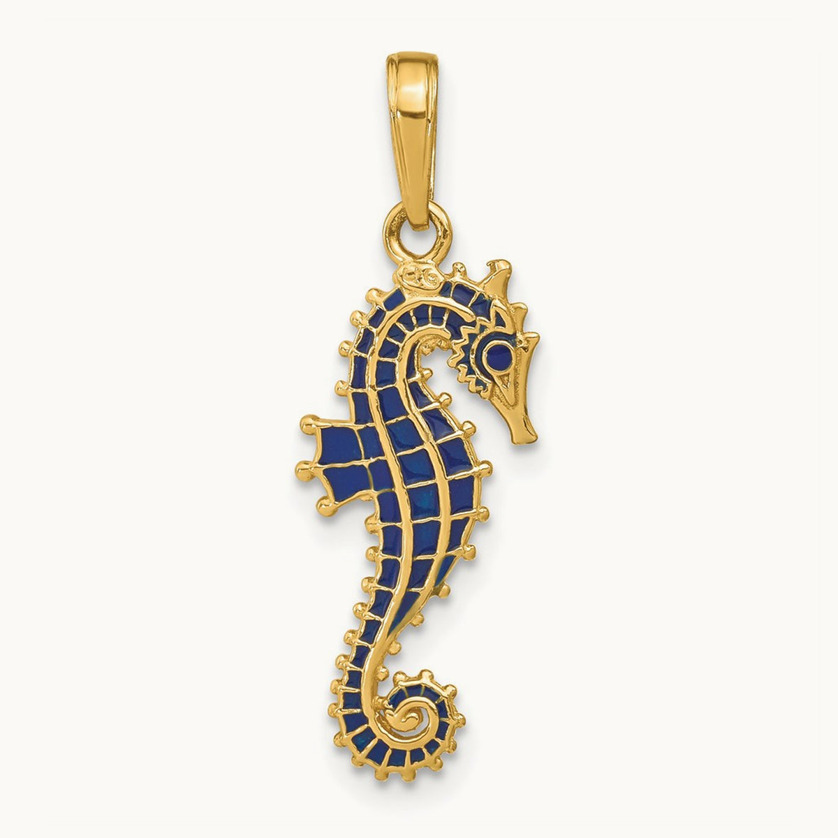 3-D Blue Enameled Seahorse Pendant — 25mm