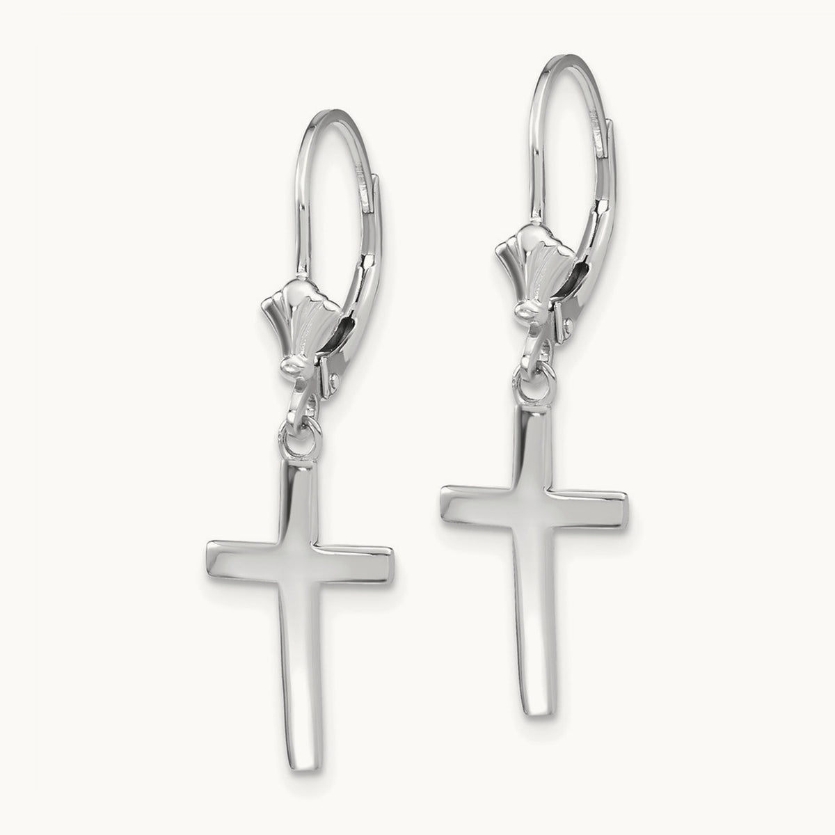Polished Cross Leverback Earrings — 14K White Gold, 33.22mm