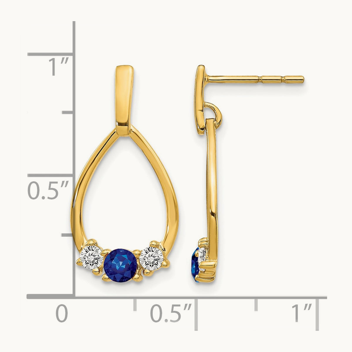 Blue and White Sapphire Post Dangle Earrings, 14K