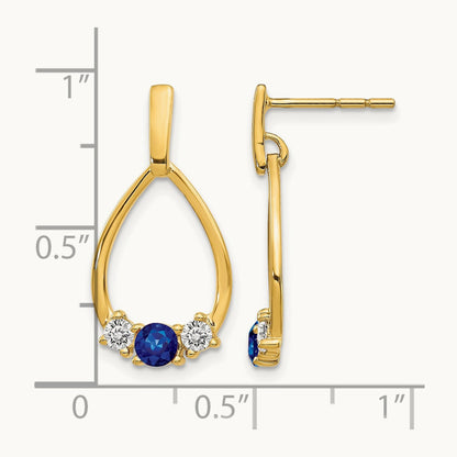 Blue and White Sapphire Post Dangle Earrings, 14K