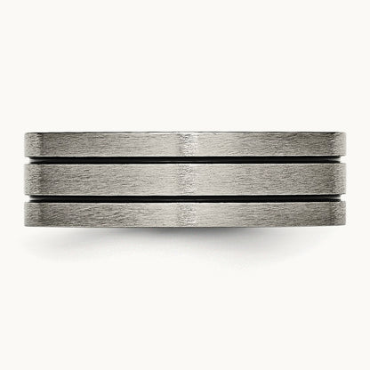 Brushed Black Enamel Grooved Flat Band — photo set