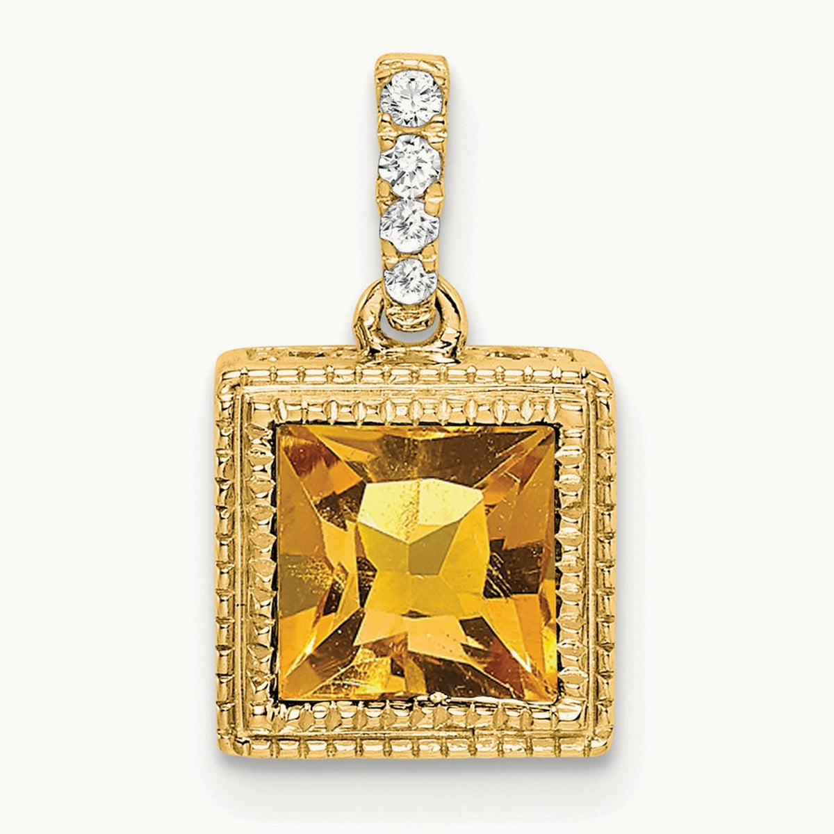Square Citrine and Diamond Pendant, 14K