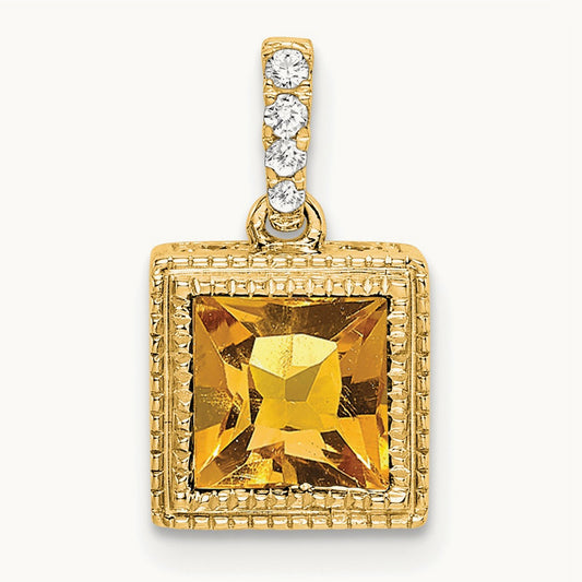 Square Citrine and Diamond Pendant, 14K