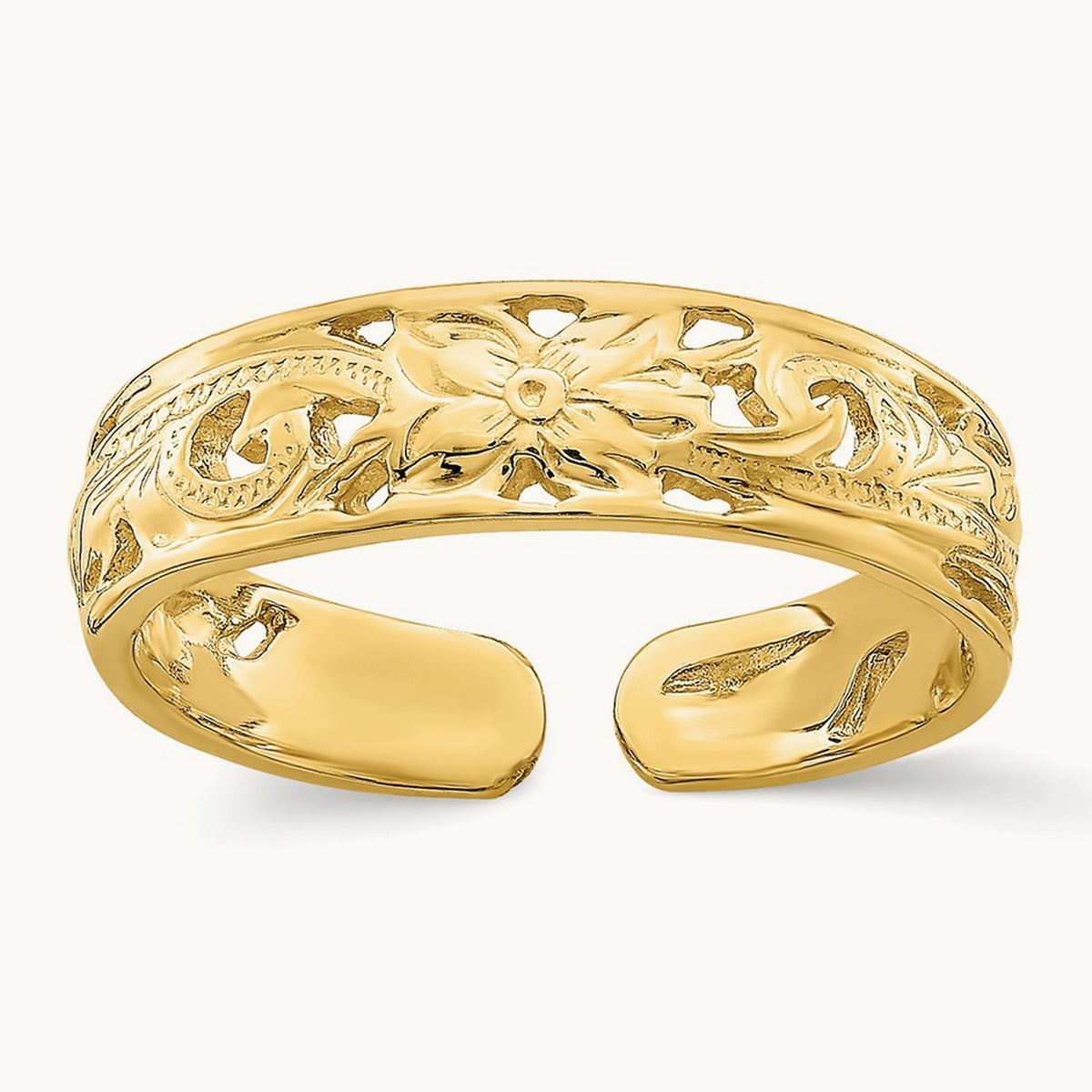 Adjustable Flower w/ Leaf Trim Toe Ring, 14K