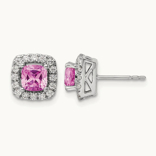 Oct Birthstone Created Sapphire Post Earrings, 0.50 ct tw Lab-Grown Diamond