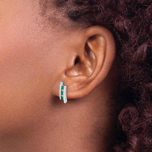 Diamond and Emerald Earrings — 14K White Gold