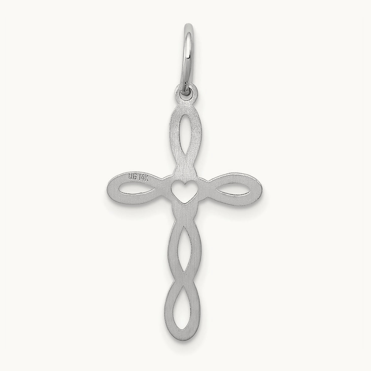 Loop with Center Heart Cross Charm — 14K White Gold