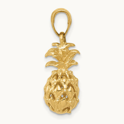 3D Cut-out Pineapple Pendant — 14K Yellow Gold