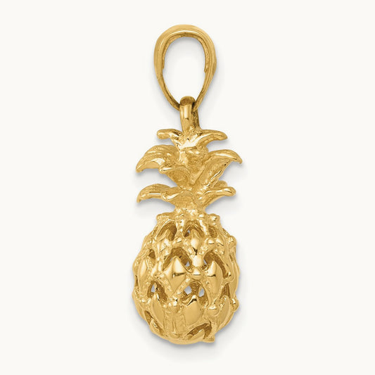 3D Cut-out Pineapple Pendant — 14K Yellow Gold
