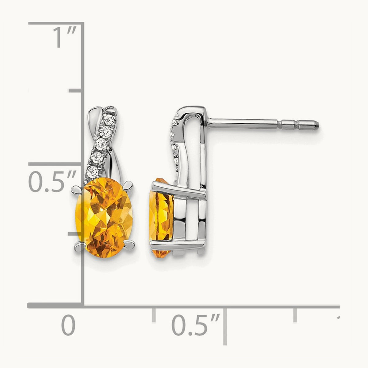 Citrine and Diamond Earrings — 14K White Gold