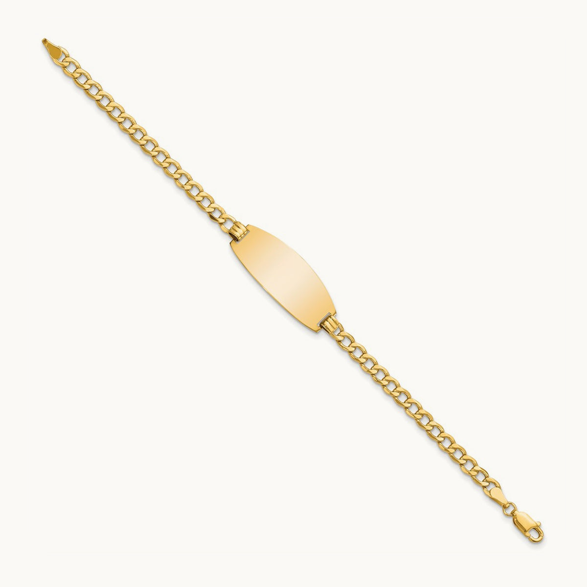 Semi-solid Oval Curb ID Bracelet, 14K