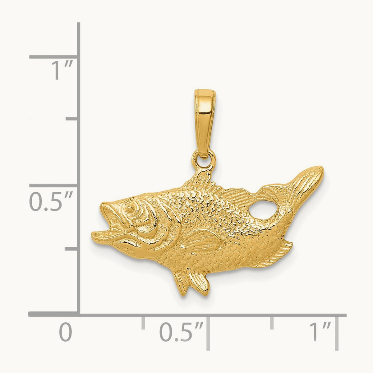 Open Mouthed Bass Fish Pendant, 14K