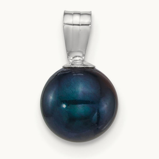 WG 7- Round Black Freshwater Cultured Pearl Pendant, 8mm, 14K
