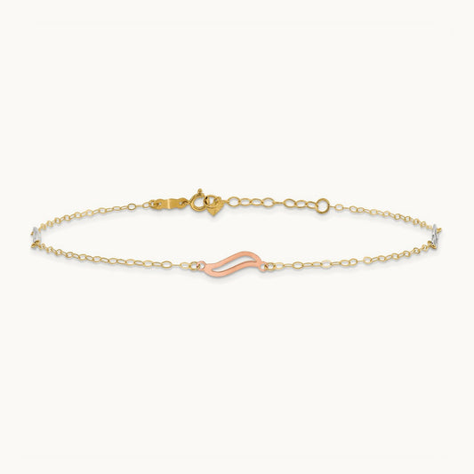 Tri-color with Open S Links 9in Plus 1in ext. Anklet, 14K
