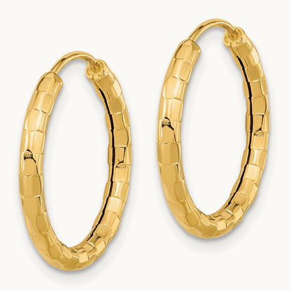 Polished Faceted Hoop Earrings, 14K Gold