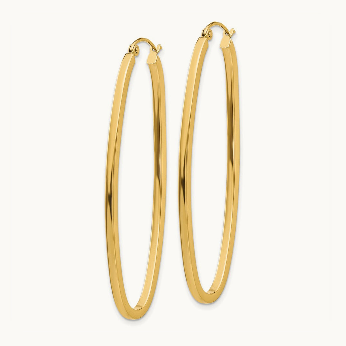 Large Oval Hoop Earrings, 2mm, 14K