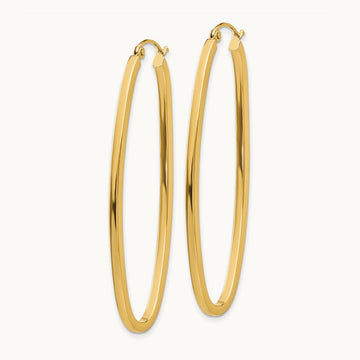 Large Oval Hoop Earrings, 2mm, 14K