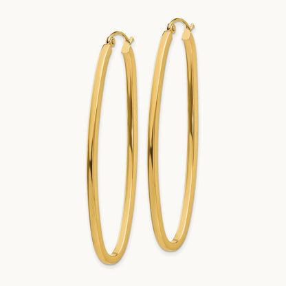 Large Oval Hoop Earrings, 2mm, 14K