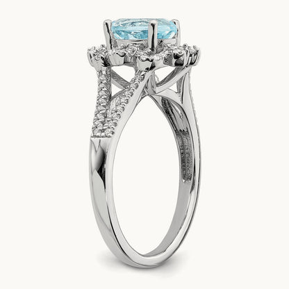 Aquamarine Vintage Halo Engagement Ring, 0.25 ct tw