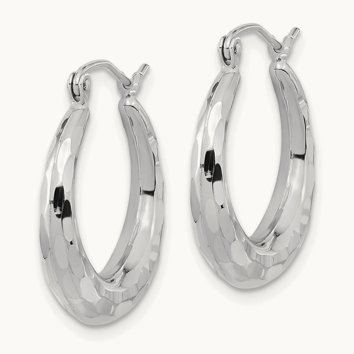 Polished Diamond-cut Hoop Earrings — 14K White Gold