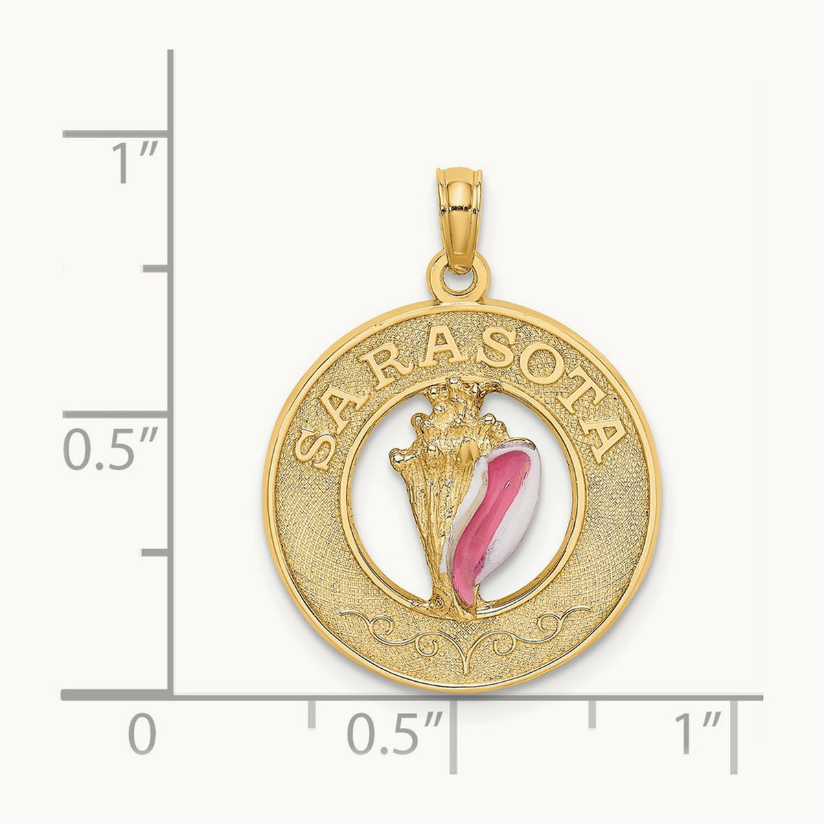 SARASOTA Circle w/ Enamel Conch Shell Charm, 14K
