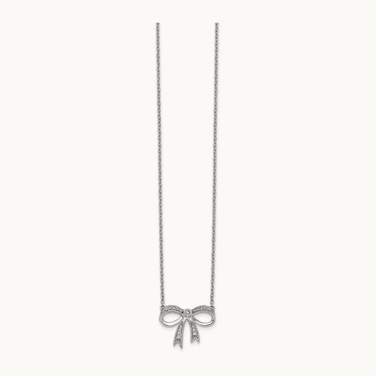 Diamond Bow 18 inch Necklace, 14K White Gold