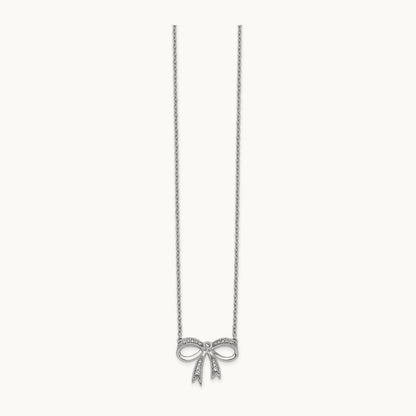 Diamond Bow 18 inch Necklace, 14K White Gold