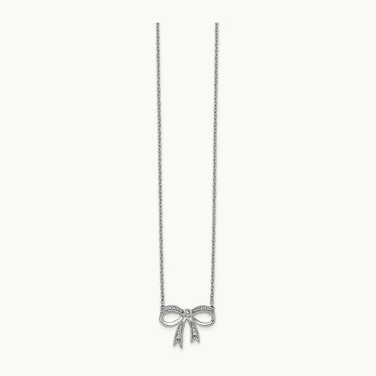Diamond Bow 18 inch Necklace, 14K White Gold