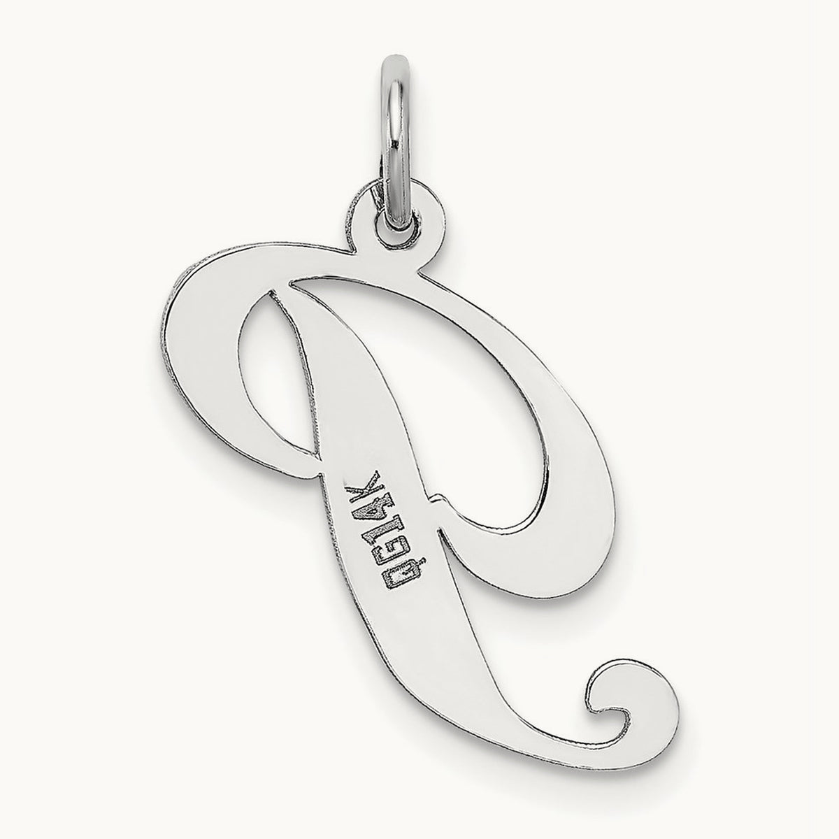 Medium Fancy Script Initial Charm — 14K White Gold, P