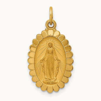 Solid Polished/Satin Medium Oval Scalloped Miraculous Medal, 14K