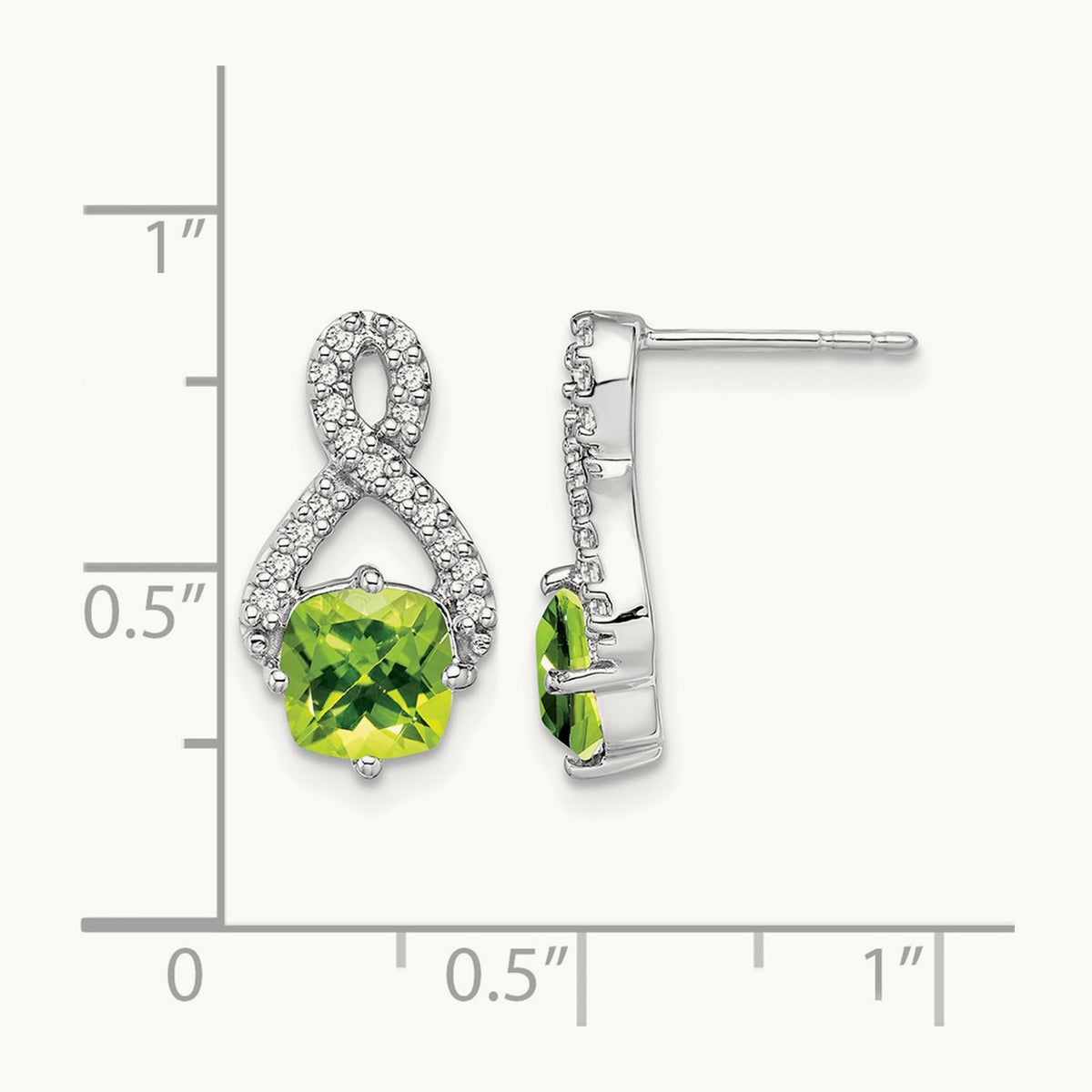 Peridot and Diamond Earrings, 14K White Gold