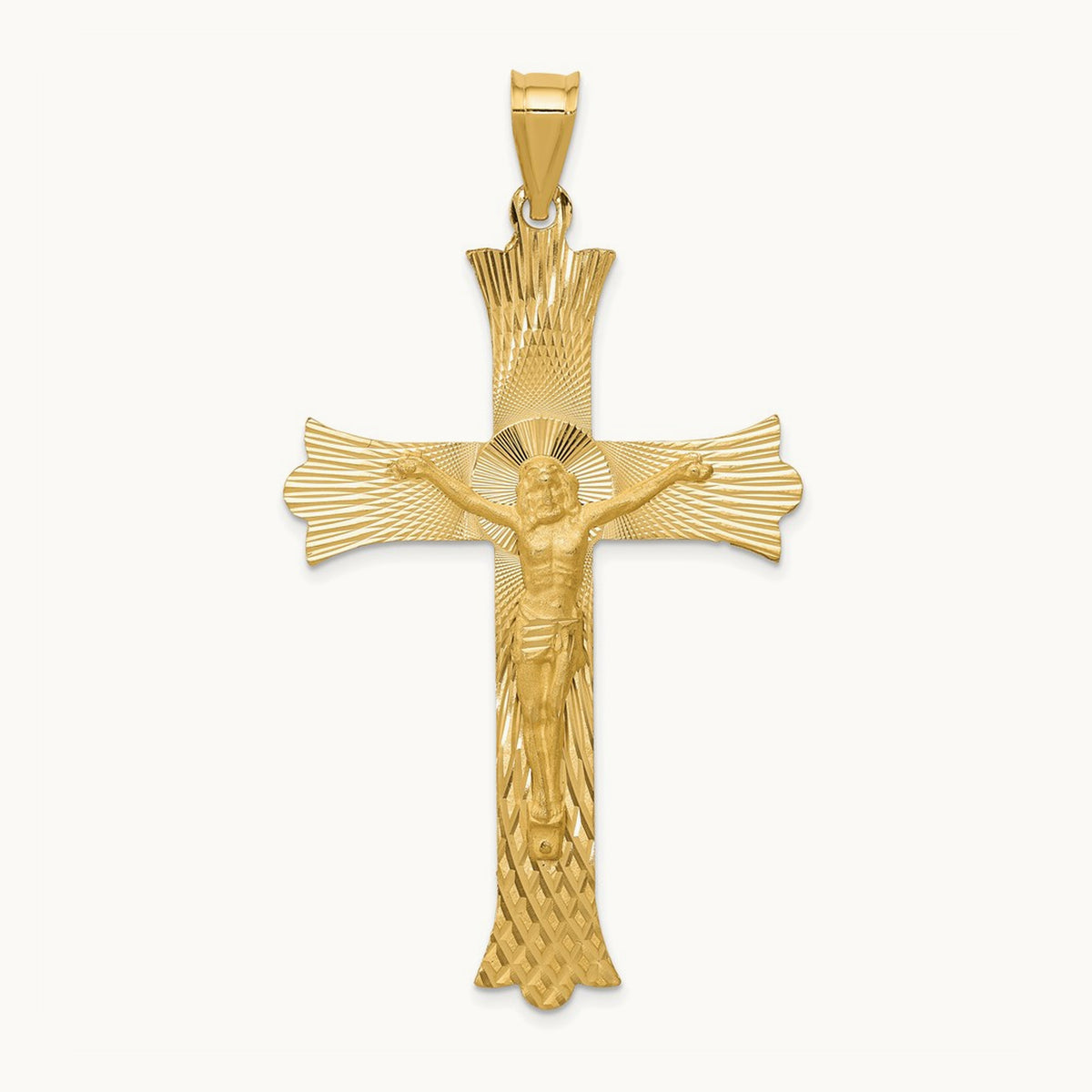 Polished, Satin and Diamond-cut Crucifix Cross Pendant, 14K