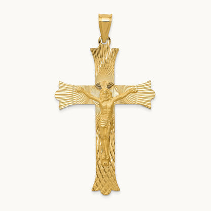 Polished, Satin and Diamond-cut Crucifix Cross Pendant, 14K