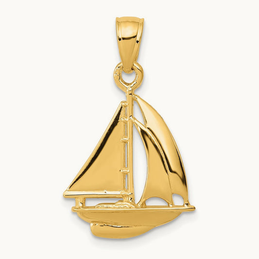 Polished Open-Backed Sailboat Pendant, 14K