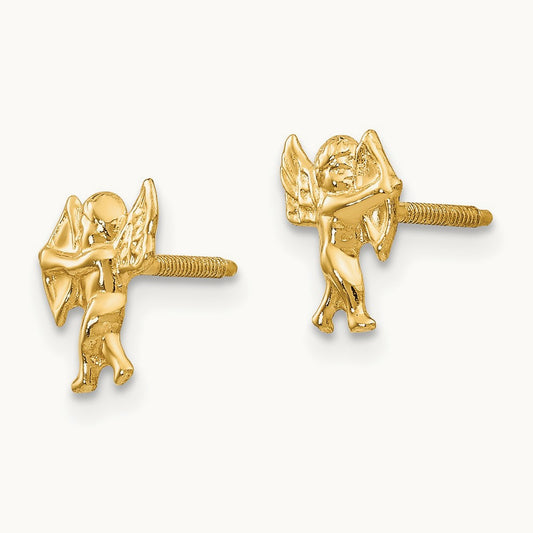 Madi K Polished Cupid Screwback Earrings, 14K