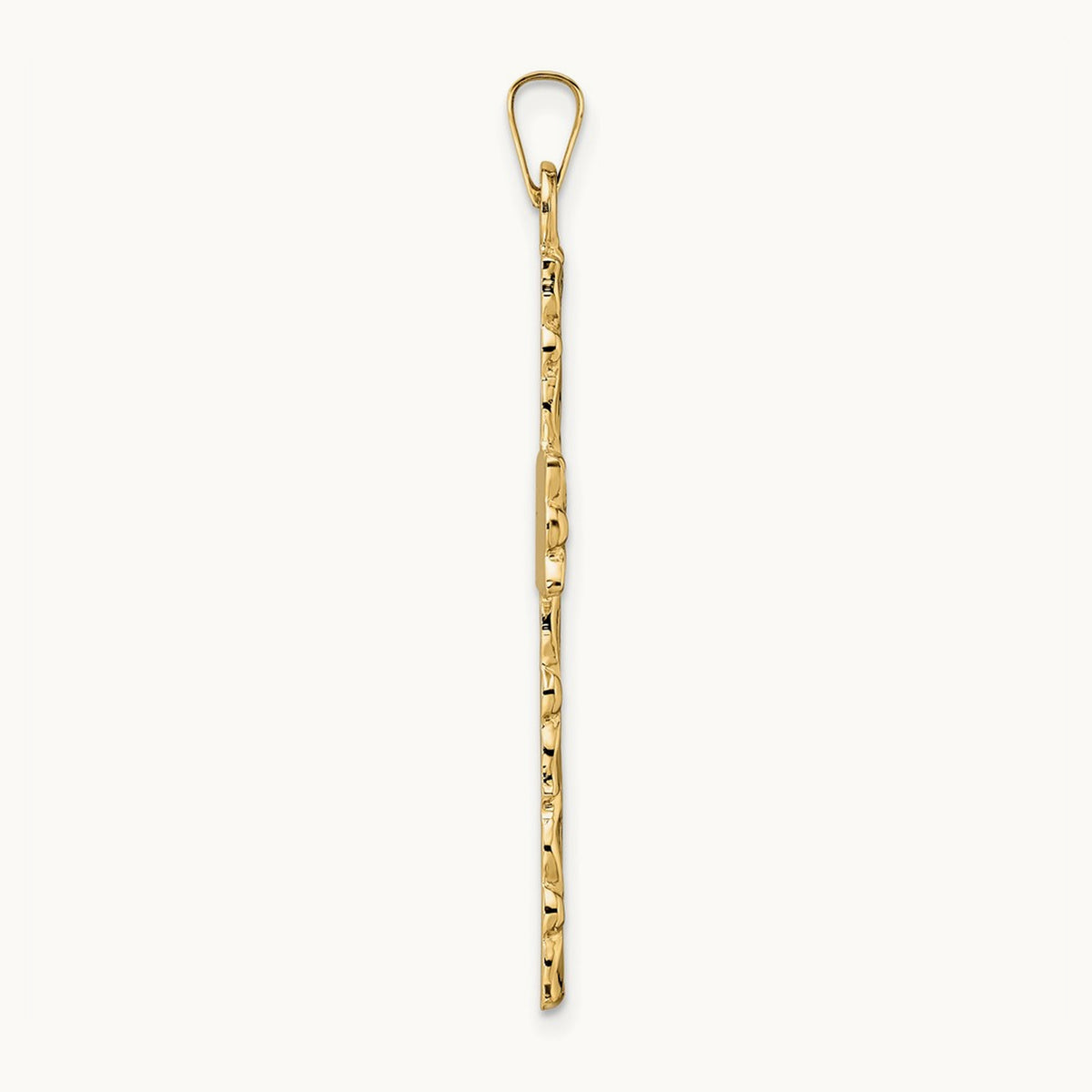 Polished and Textured Floral Solid Cross Pendant, 14K