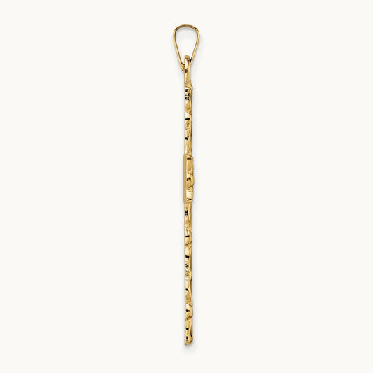 Polished and Textured Floral Solid Cross Pendant, 14K