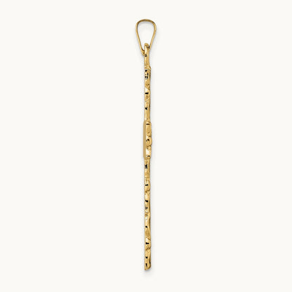 Polished and Textured Floral Solid Cross Pendant, 14K
