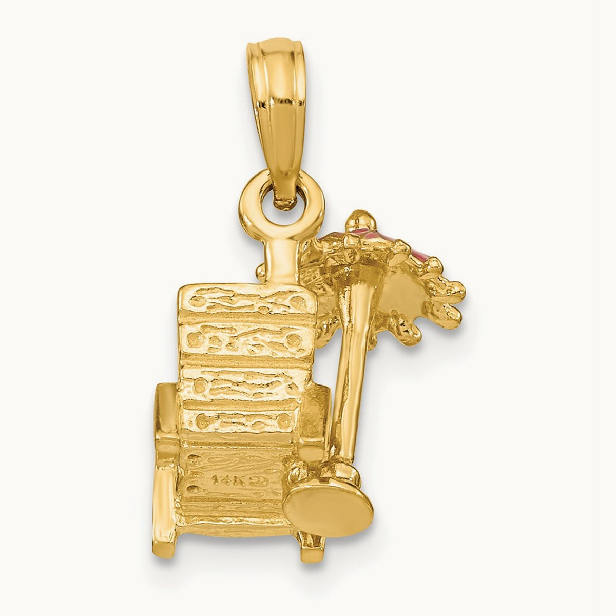 3-D Pink Enamel Beach Chair and Umbrella Charm, 14K