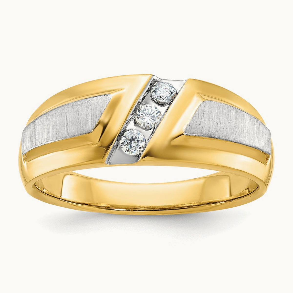 Men's Polished and Satin 3-Stone Diamond Ring — 14K Two-Tone Gold, 0.21 ct