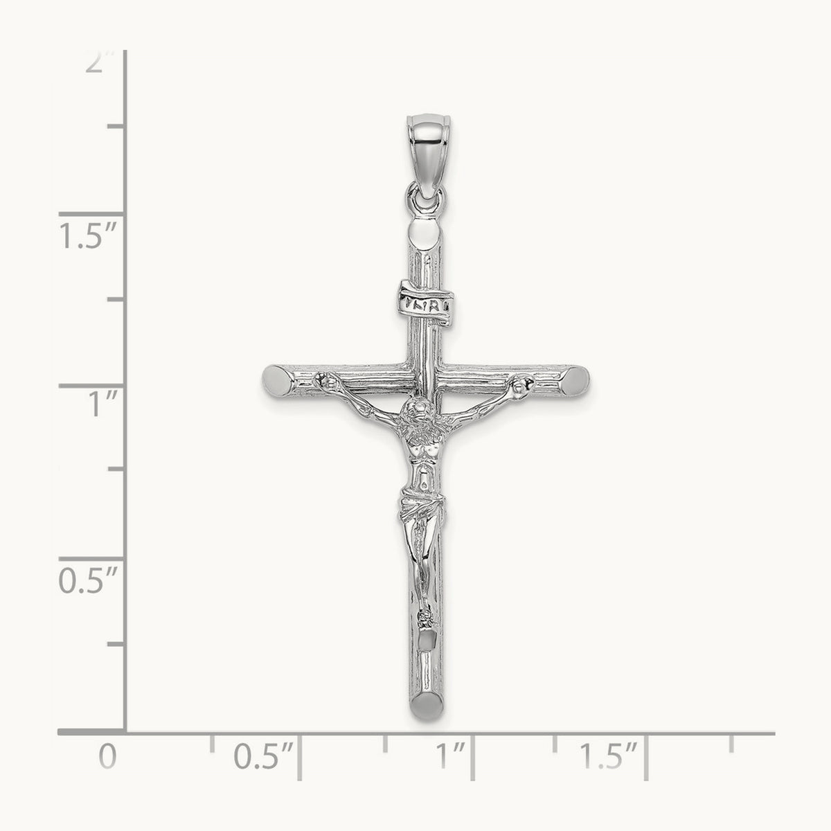 Textured Crucifix Charm — 14K White Gold, 47mm