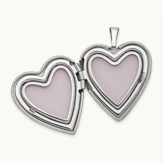 White Gold Plain Polished Heart Locket, 20mm, 14K