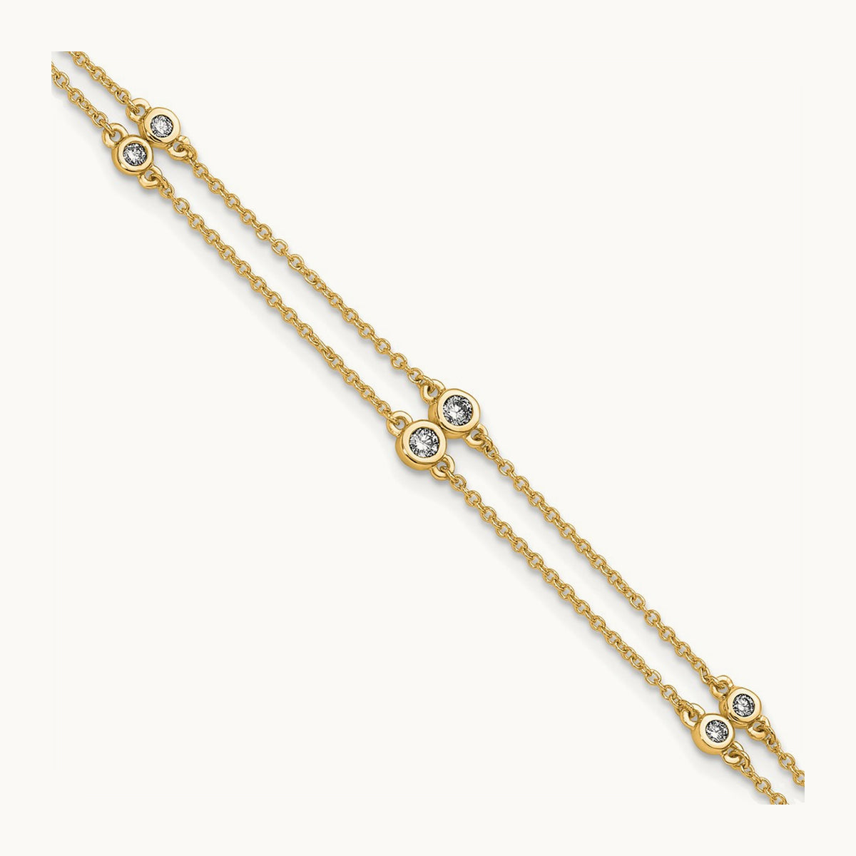 Diamond Multi Station Double Strand Bracelet — 14K Yellow Gold