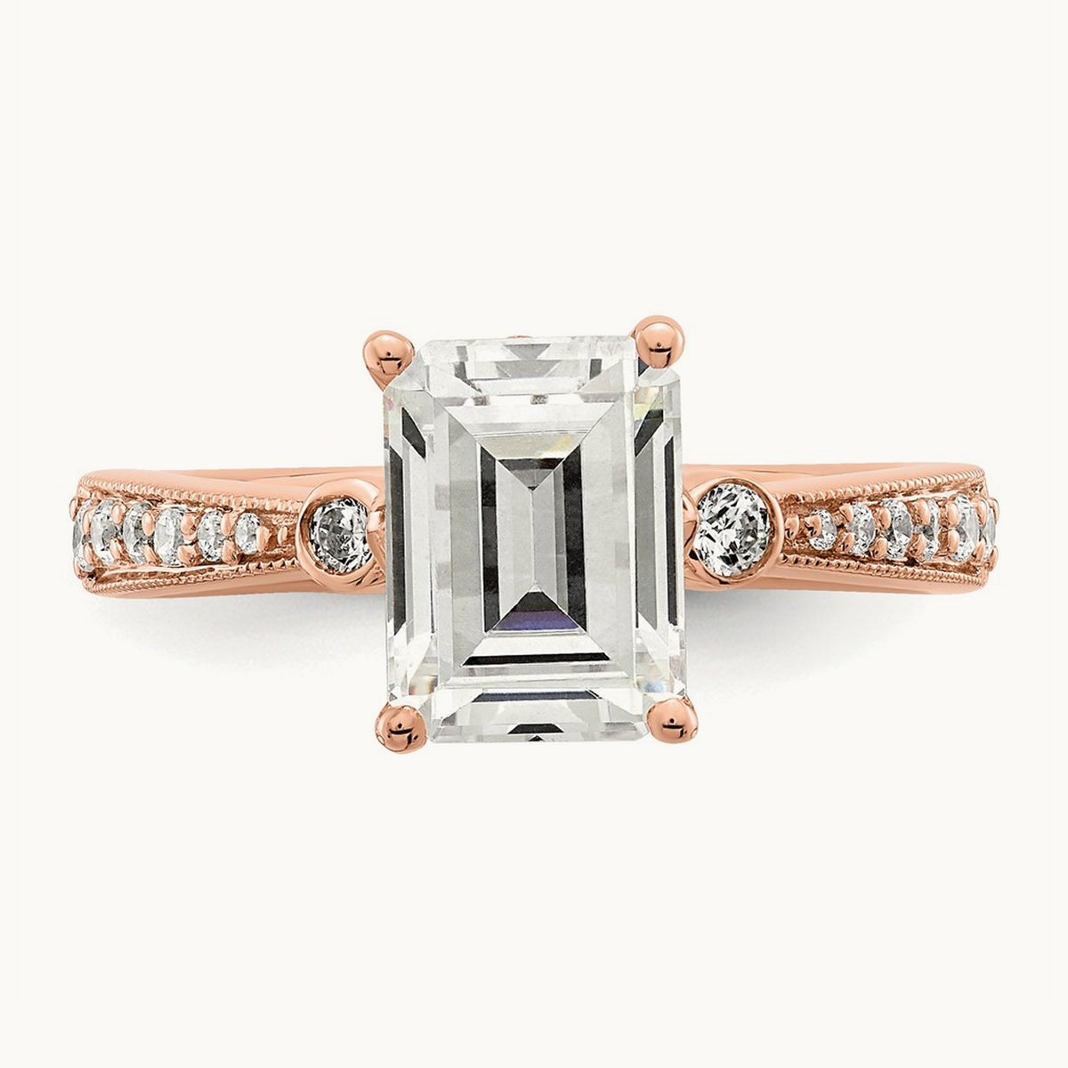 2ct Emerald Semi-Mount Engagement Dia Ring, 14K Rose Gold