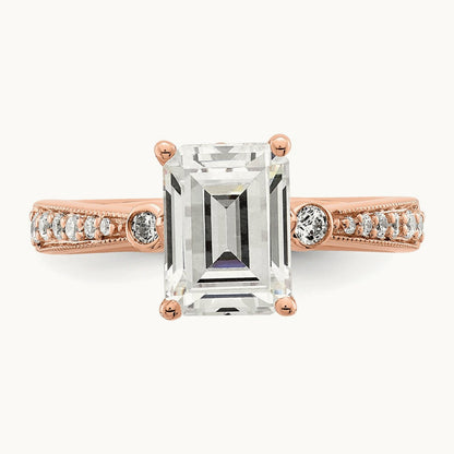 2ct Emerald Semi-Mount Engagement Dia Ring, 14K Rose Gold