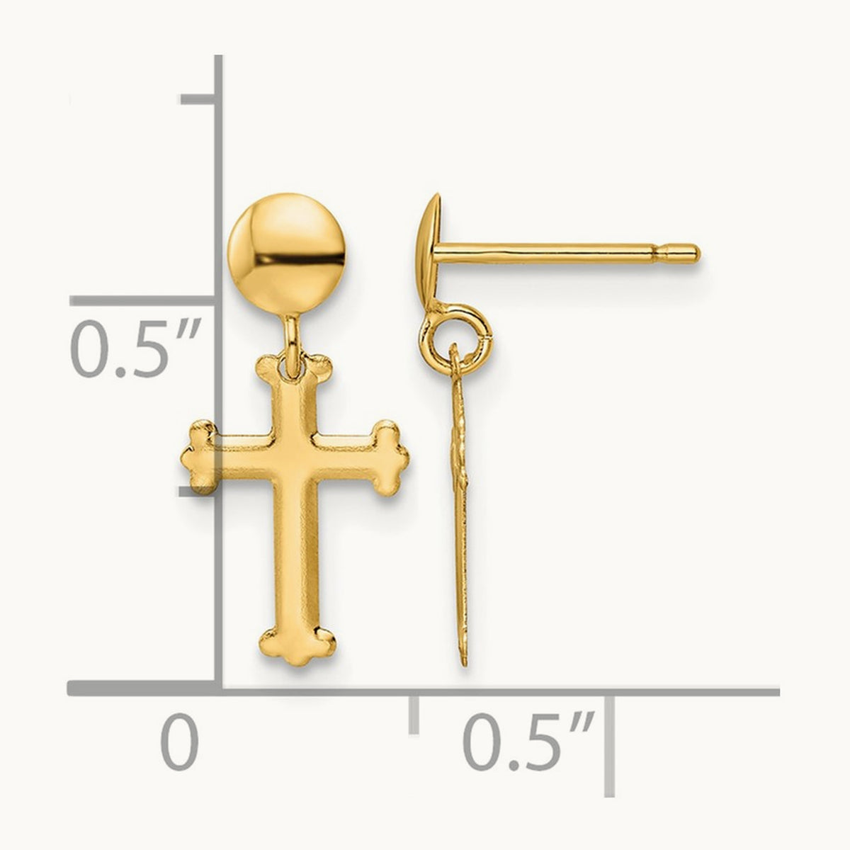 Polished Cross Post Dangle Earrings — 14K Yellow Gold