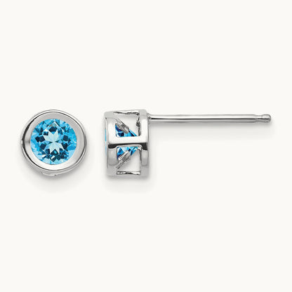Blue topaz December Earrings, 4mm, 14K White Gold
