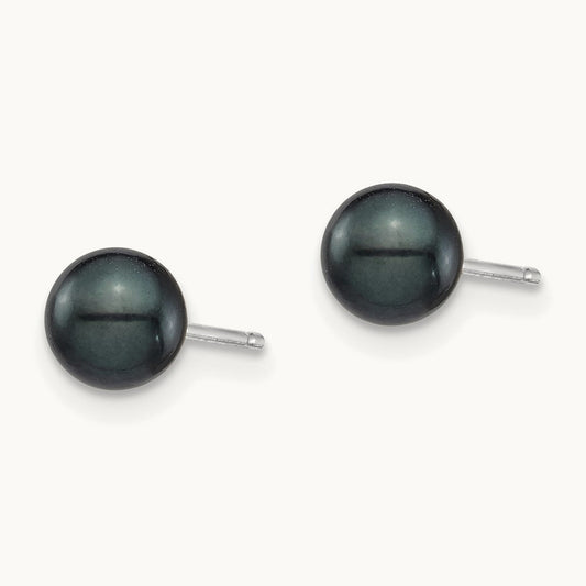 5- Round Black Saltwater Akoya Cultured Earrings, 6mm, 14K White Gold